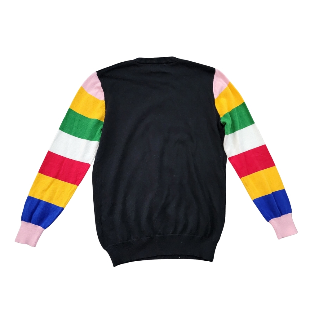 Oxknit Sweater Womens S Rainbow Stripe Black Retro 70s 80s Cotton Colorful Mod - Picture 3 of 4